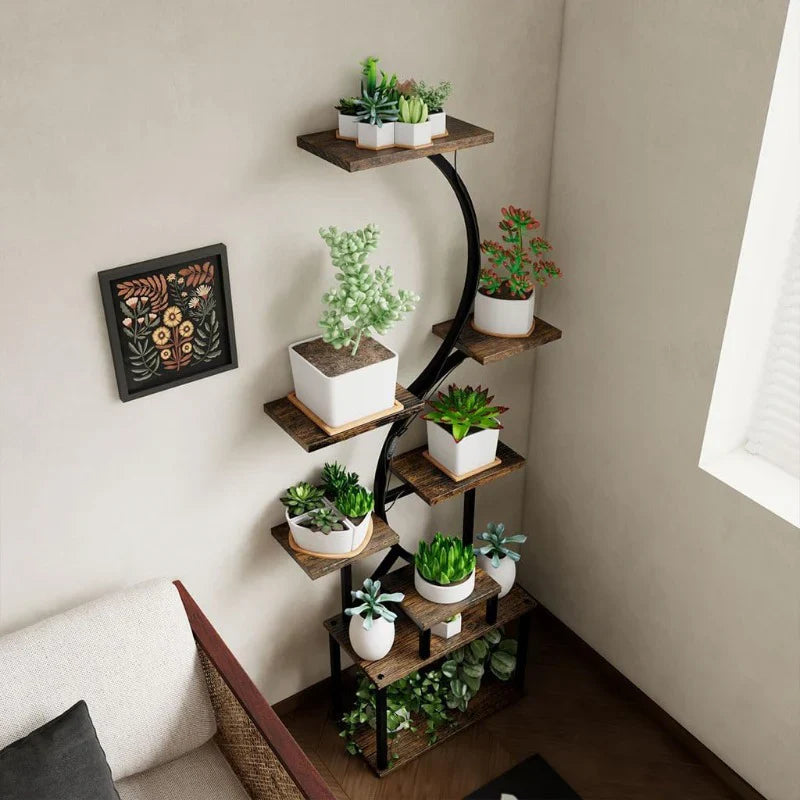 Organizador de plantas em metal em forma de S de 8 camadas